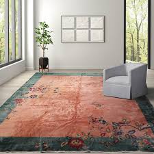 hand knotted wool area rug peach