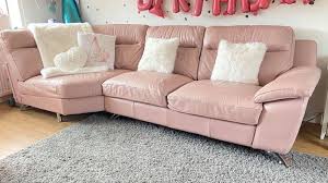 Red Leather Sofa With Baby Pink Paint
