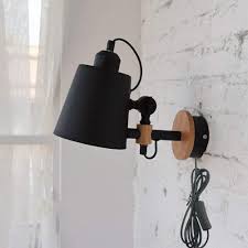 North European Plug In Wall Lamps Can Adjust Wall Sconce Bedrooms Solid Wood Wall Light Color Black