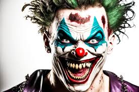evil laughing clown in makeup isolated