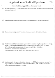 Solving Radical Equations Worksheets