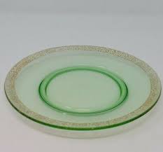 Plate With Gold Trim Clear Green Glass