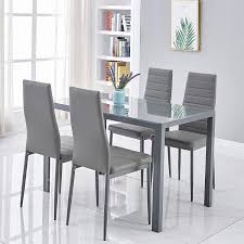 But what about glass tables? All Grey Glass Dining Table Set 4 Faux Leather Chairs