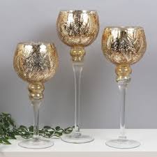 3 X Tall Glass Goblet Candle Holders