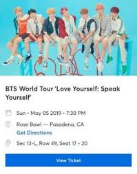 Details About Bts 5 5 4 Rosebowl Tickets At Face Value