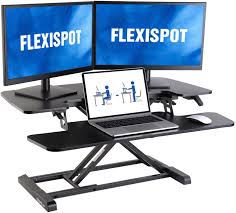 Measuring 36 x 23 the stand up desk's upper tier provides enough. Amazon Com Flexispot Standing Desk Converter 35 Inch Height Adjustable Stand Up Desk Riser Black Home Office Desk For Dual Monitors And Laptop M7mb Office Products