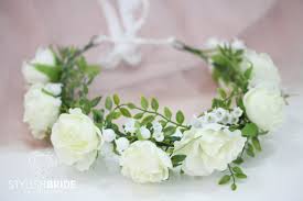 Amazon Com Wedding Flower Crown With Big White Roses And