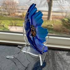 Fused Art Glass Poppy Flower Bowl Gift