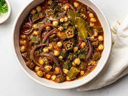 vegan bamia okra stew with peas