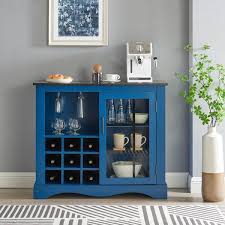 Blue Wood Buffet Bar Cabinet