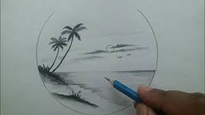 First draw the trunk, then the triangular outer shape, then add in the branches lightly as the foundation. How To Draw Simple Scenery Drawing Of Beach Step By Step Pencil Sketch Easy Youtube