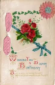 Vintage Happy Birthday Postcard With Pink Ribbon And Felt Flower