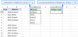 how to count unique values in excel