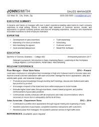 Sample Resume Templates Retail Manager Resume Example Department