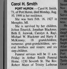 obituary for carol h smith 1927 1998