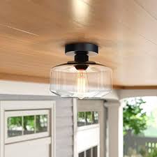Industrial Semi Flush Mount Ceiling Light Clear Glass Pendant Lamp Shades Farmhouse Lighting For Porch Hallway Kitchen Farmhouse Goals