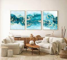 Teal Wall Art Set Of 3 Turquoise Wall