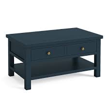It comes in a beautiful distressed white finish with a dark brown top. Cheltenham Blue Coffee Table With Drawer Wooden Roseland Furniture
