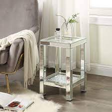 Shop our end tables selection online or visit a scandinavian designs furniture store near you. Amazon Com Mirrored End Table With Crystal Inlay Square Modern Side Table Silver Accent Table Drum End Table For Living Room Bedroom From Mireo Fine Furniture Kitchen Dining