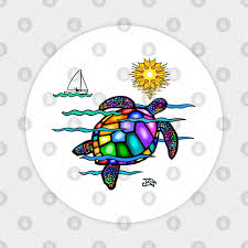 Colorful Sea Turtle In Stained Glass