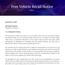 vehicle recall notice letter template