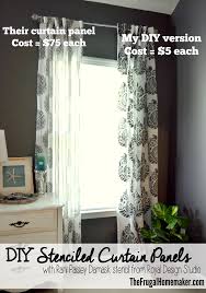 stenciled curtains in the master bedroom