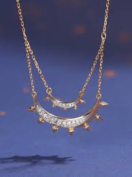 mia by tanishq twilight crescent 14k gold diamond double layered necklace