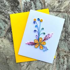 paper yellow blue flower on card