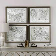 World Maps Framed Prints Wall Art Set