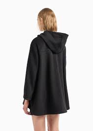 Cloth Pea Coat With Hood And Asymmetric