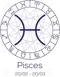 Zodiac Sign Pisces Astrological Symbol In Wheel With Polygonal