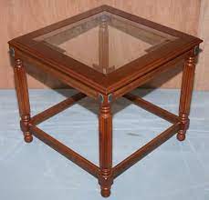 Wooden Side Tables With Glass Top Set
