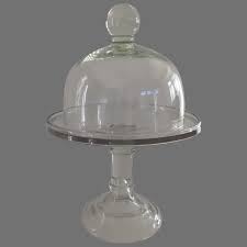 vintage glass cake pedestal stand and