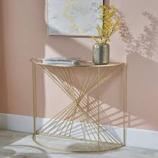 gold metal half moon console table