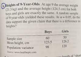 Solved Ts Of 9 Year Olds At Age 9 The Average Weight 21