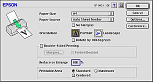 settings in the page setup dialog box