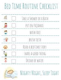 Bed Time Routine Checklist Free Printable Bedtime