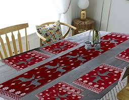 deer red jacquard dining table mats