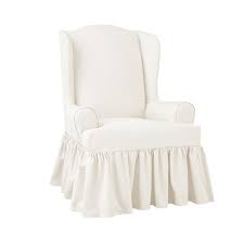 Slipcovered slope arm dining armchair slipcover fabric side chairs restoration hardware slipcovers for room. Essential Twill Ruffle Wing Chair Slipcover White Sure Fit Target