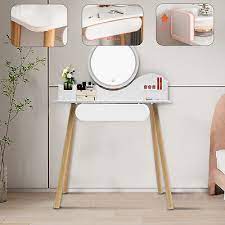 modern vanity table with lighted mirror