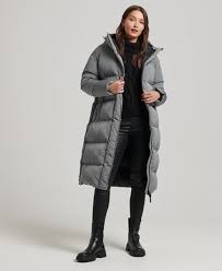 Hooded Longline Puffer Coat Grey