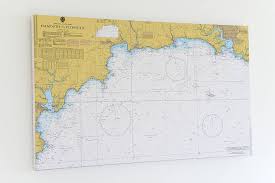 Nautical Chart On Canvas Falmouth To Plymouth 30x40