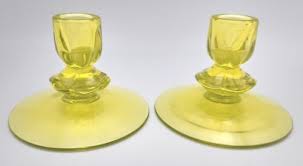 Vaseline Yellow Uranium Glass Pair Of