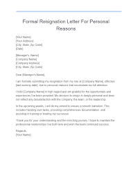 resignation letter for personal reasons