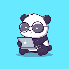 cute panda operating laptop cartoon