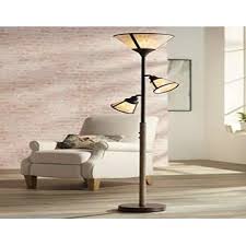 20% coupon applied at checkout. Franklin Iron Works Plymouth Rustic Farmhouse Torchiere Floor Lamp 3 Light Tree Dimmable Bronze Faux Wood Mica Shades For Living Room Reading