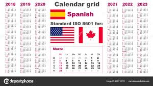 American Calendar Standard Us Spanish Hispanic Language