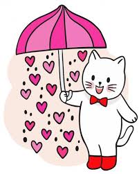 cartoon cat under umbrella paint by
