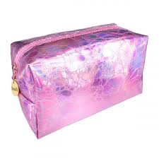 pink holographic makeup bag