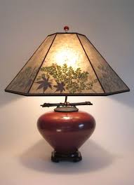 Large Red Raku Lamp Green Mica Lamp Shade With Natural Leaves Sue Johnson Custom Lamps Shades